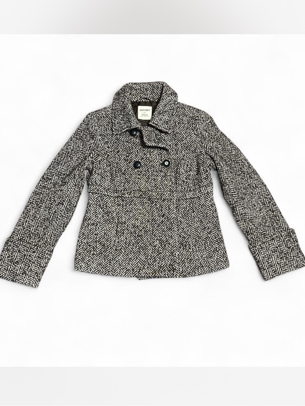 Y2K Old Navy Brown & White Herringbone wool Peacoat
